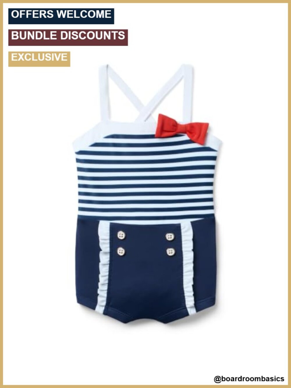 Girls One-Piece Swimsuit Retro Stripe Fully Lined UPF 50+ Chlorine Resistant